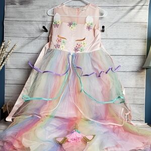 NWT‎ NNJXD Girls Unicorn Dress with matching headband